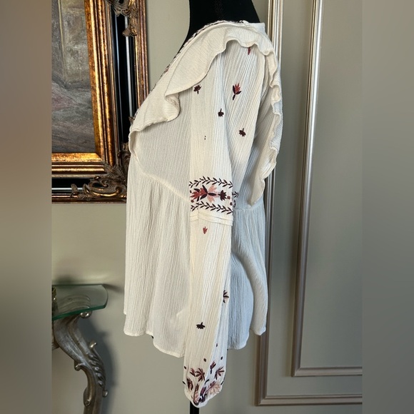 Knox Rose Cream Embroidered Ruffle Long Sleeve Boho Top Size XS - Picture 3 of 4